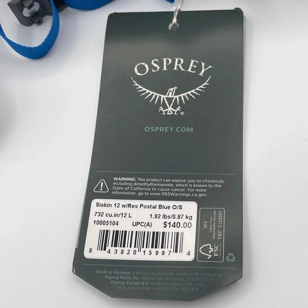 Osprey Siskin 12 Hydration Pack Postal Blue 2.5L Reservoir Bike Backpack NEW